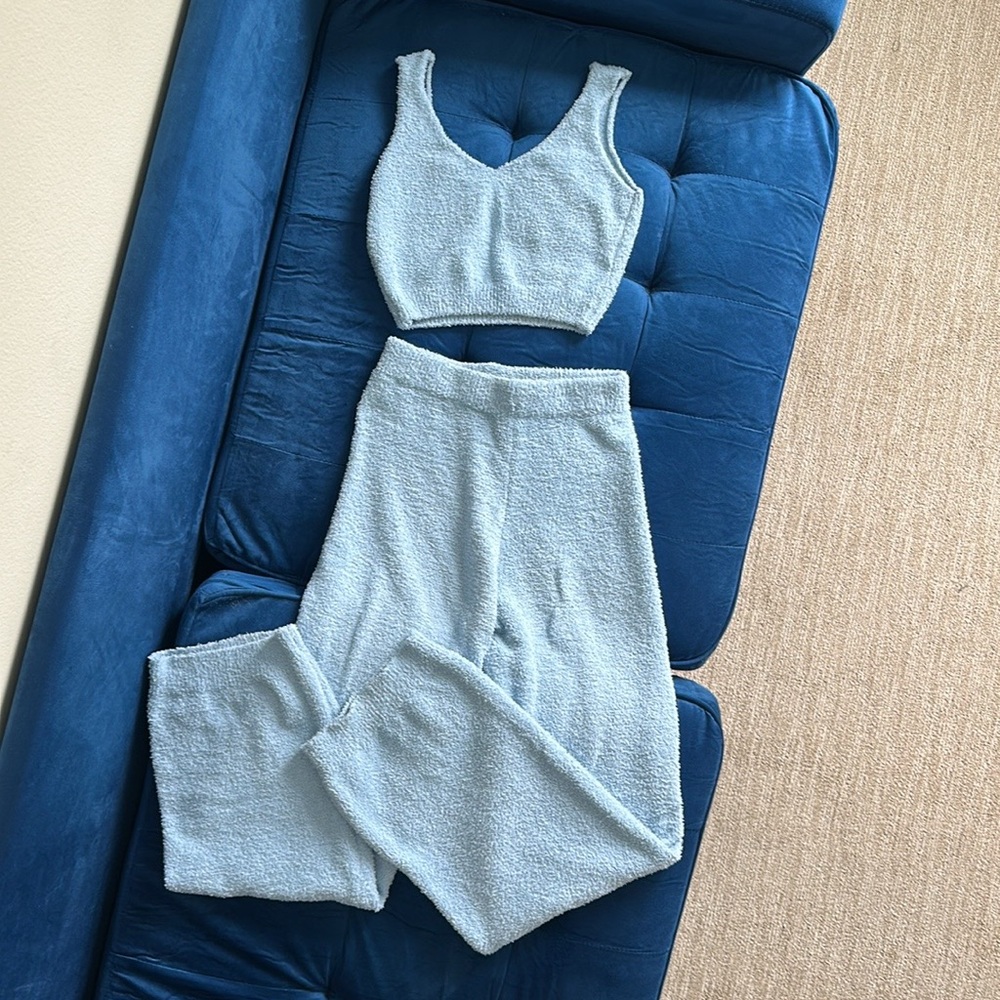 light blue fuzzy pants & matching tank top set (OS)